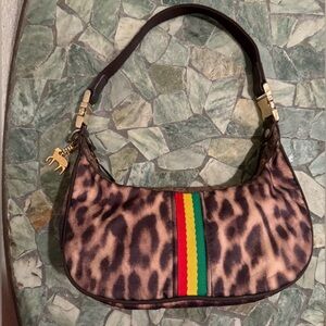 Lamb Leopard Print Shoulder Bag with Rasta Stripe